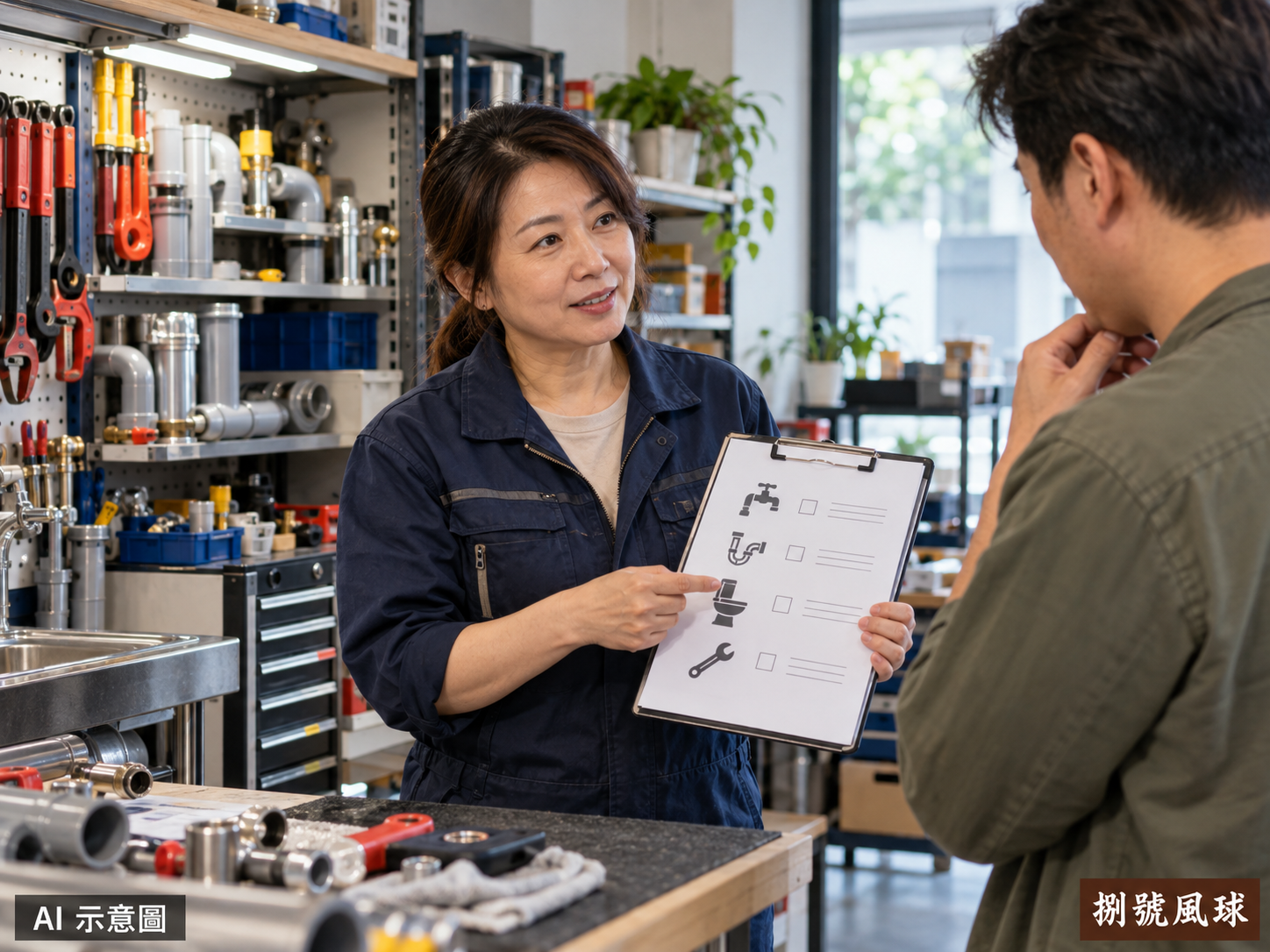 水電服務對應服務說明示意；AI 示意圖