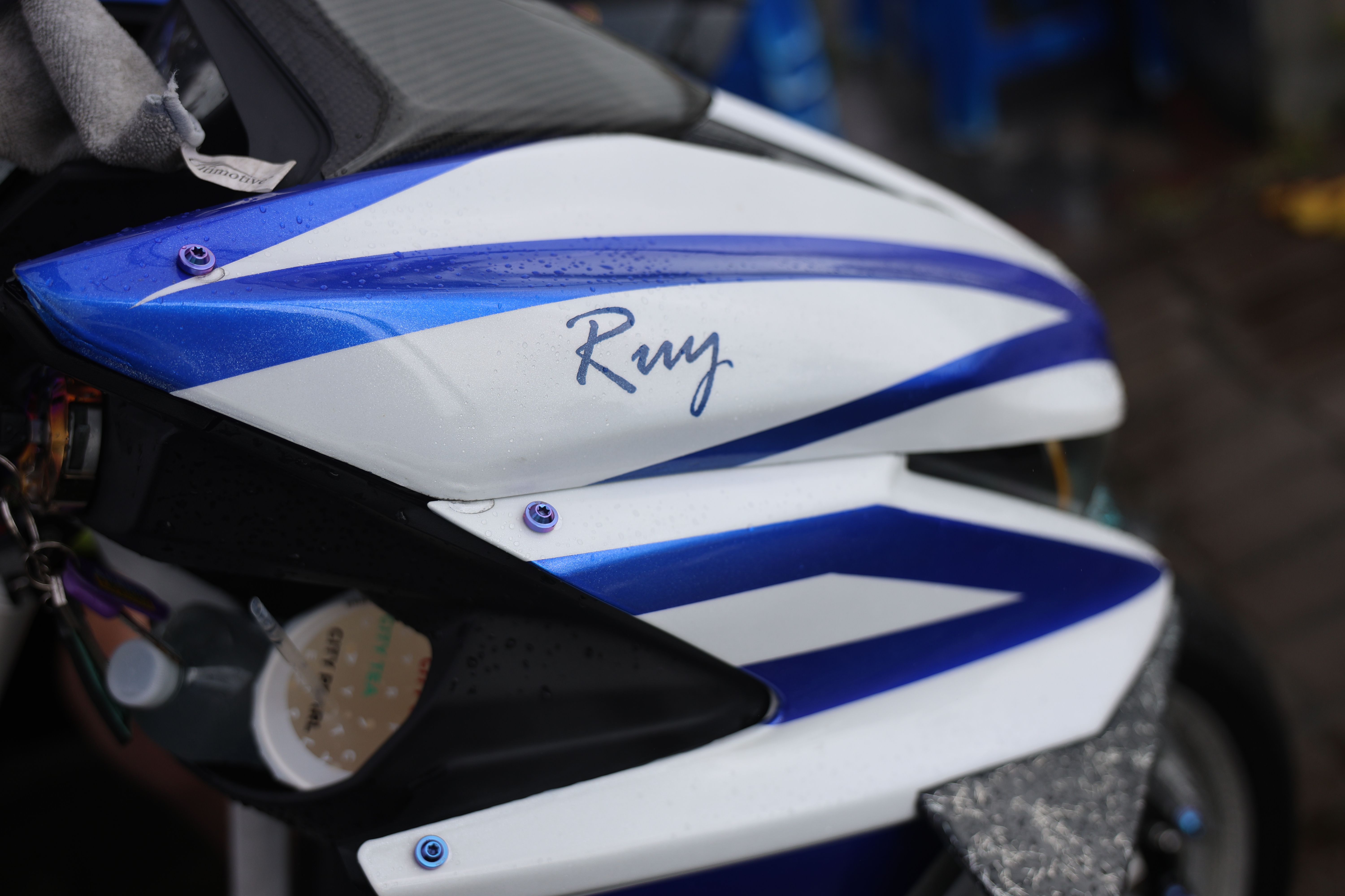 藍白跳色烤漆與 Ruy 字樣