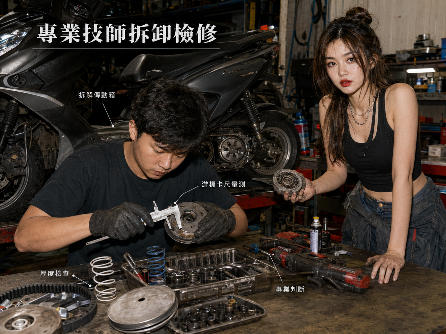 專業技師拆卸檢修傳動系統