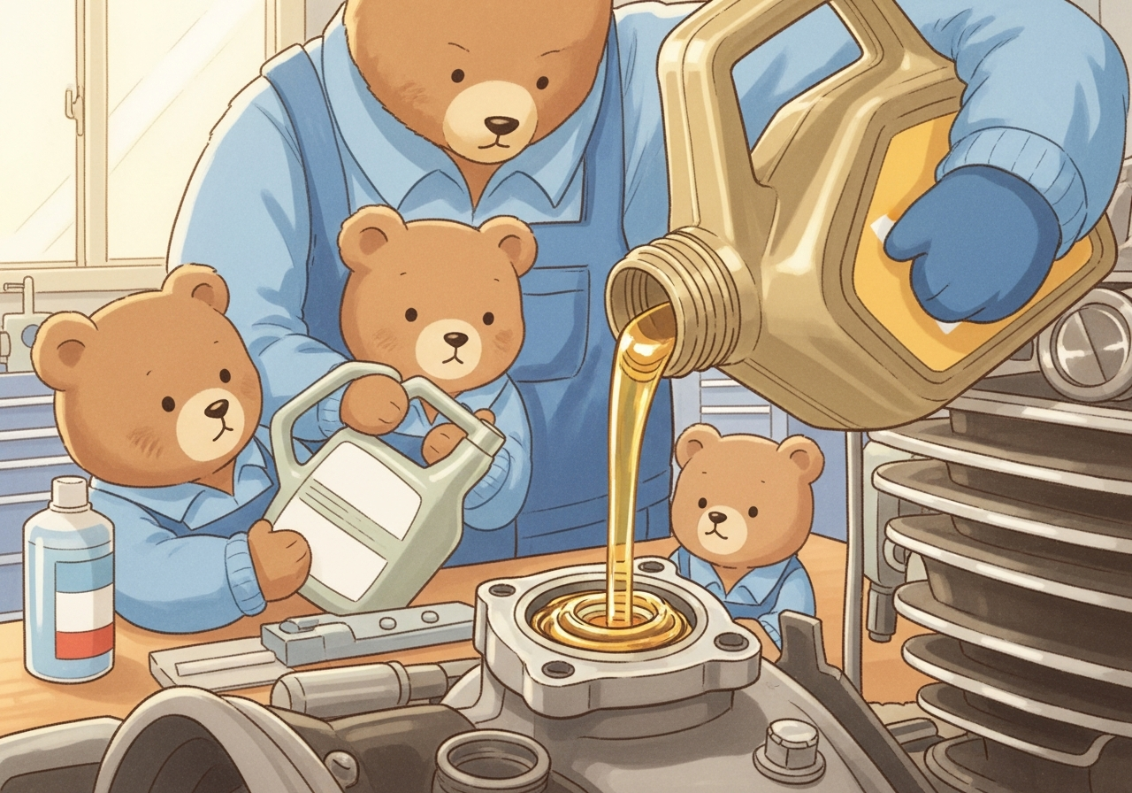 乾淨的新機油注入引擎，象徵良好保養