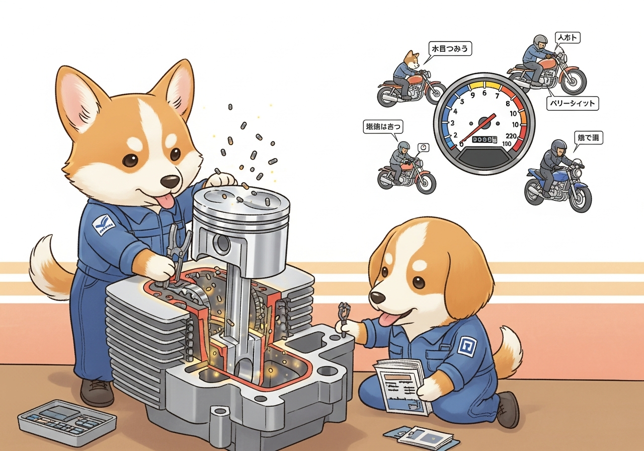 機車引擎內部磨合過程示意圖