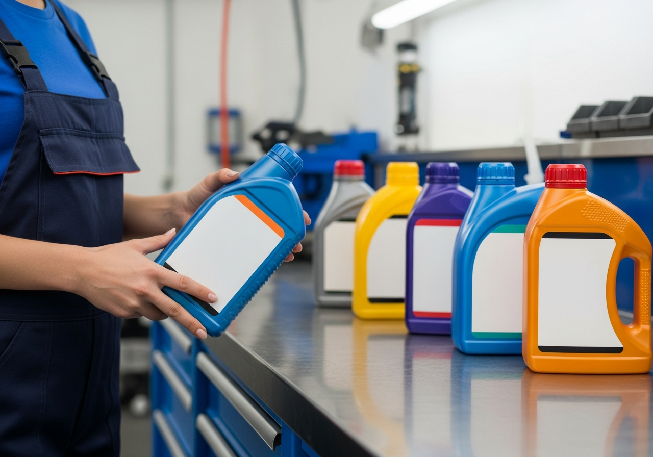 各種機油瓶身，清晰展示API、JASO、SAE等專業規格標籤