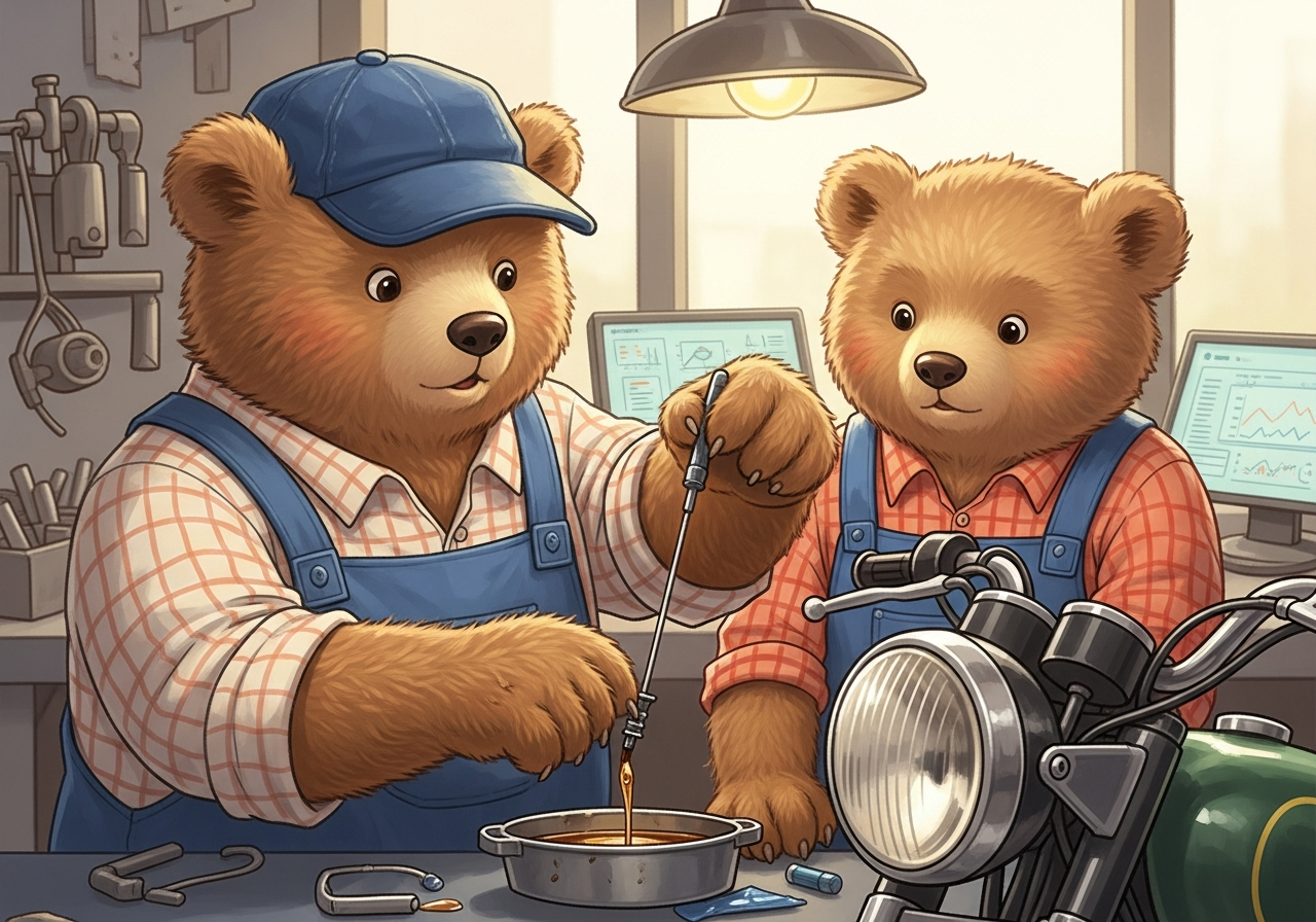 維修師傅檢查機油尺，評估機油狀況