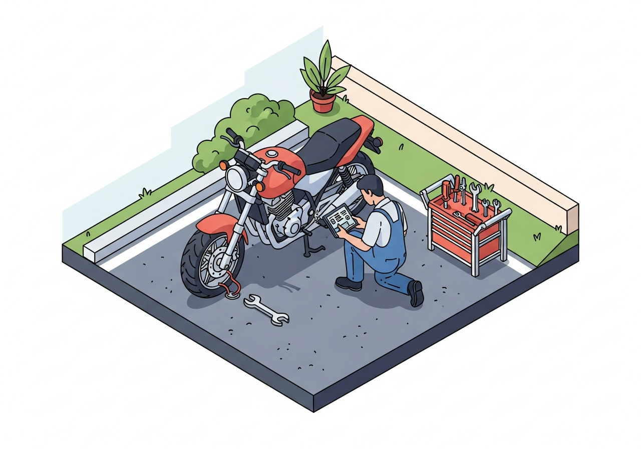 機車拋錨時的儀表板與車主檢查狀況