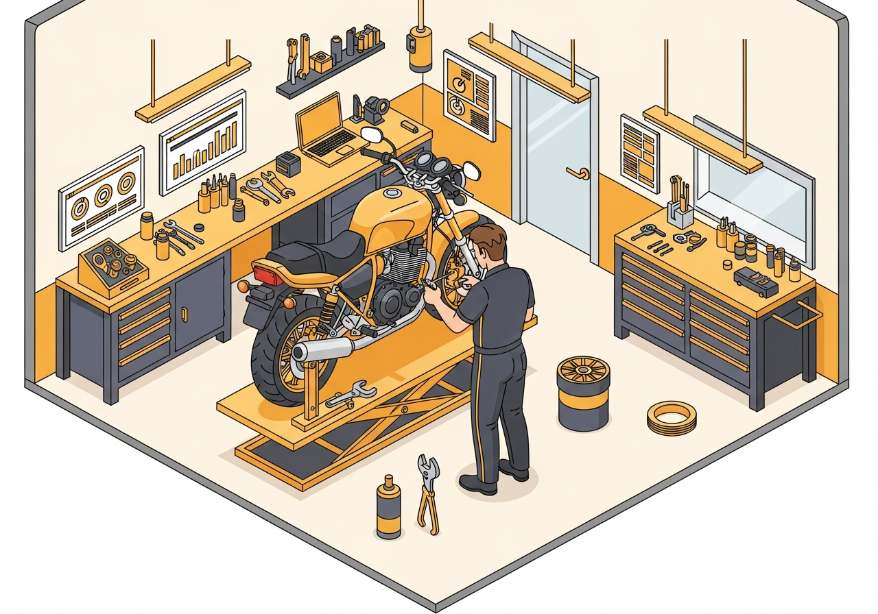 機車定期保養檢測情境圖