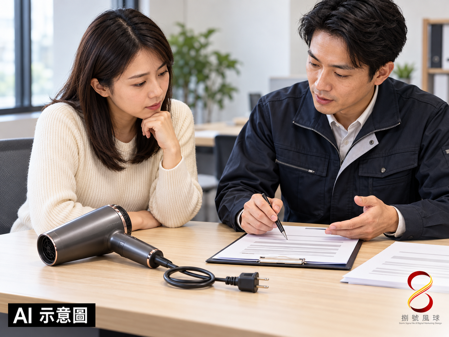 AI 示意圖:整理報修與服務需求,非實際檢測回執