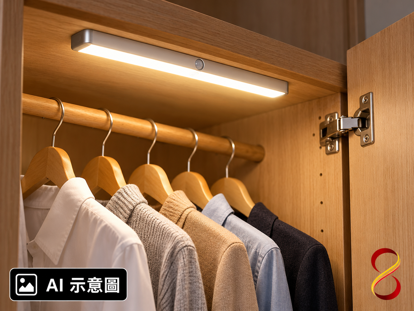 AI 示意圖：感應窗與櫃內位置示意，非通用安裝圖