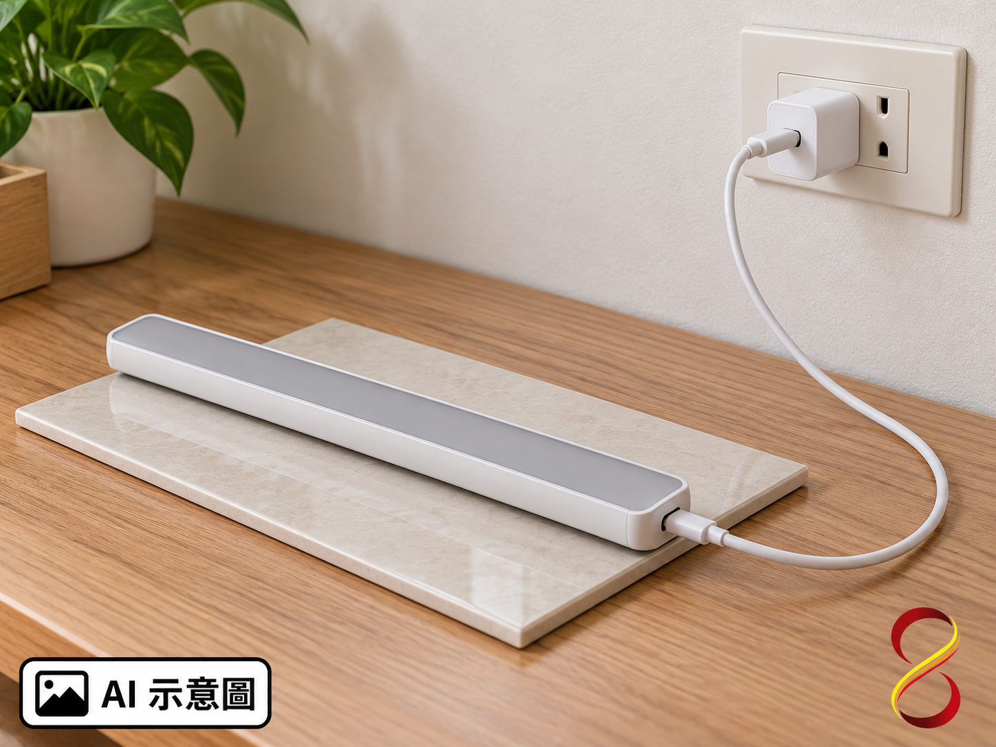 AI 示意圖：燈具關閉的充電情境，不代表特定型號規格
