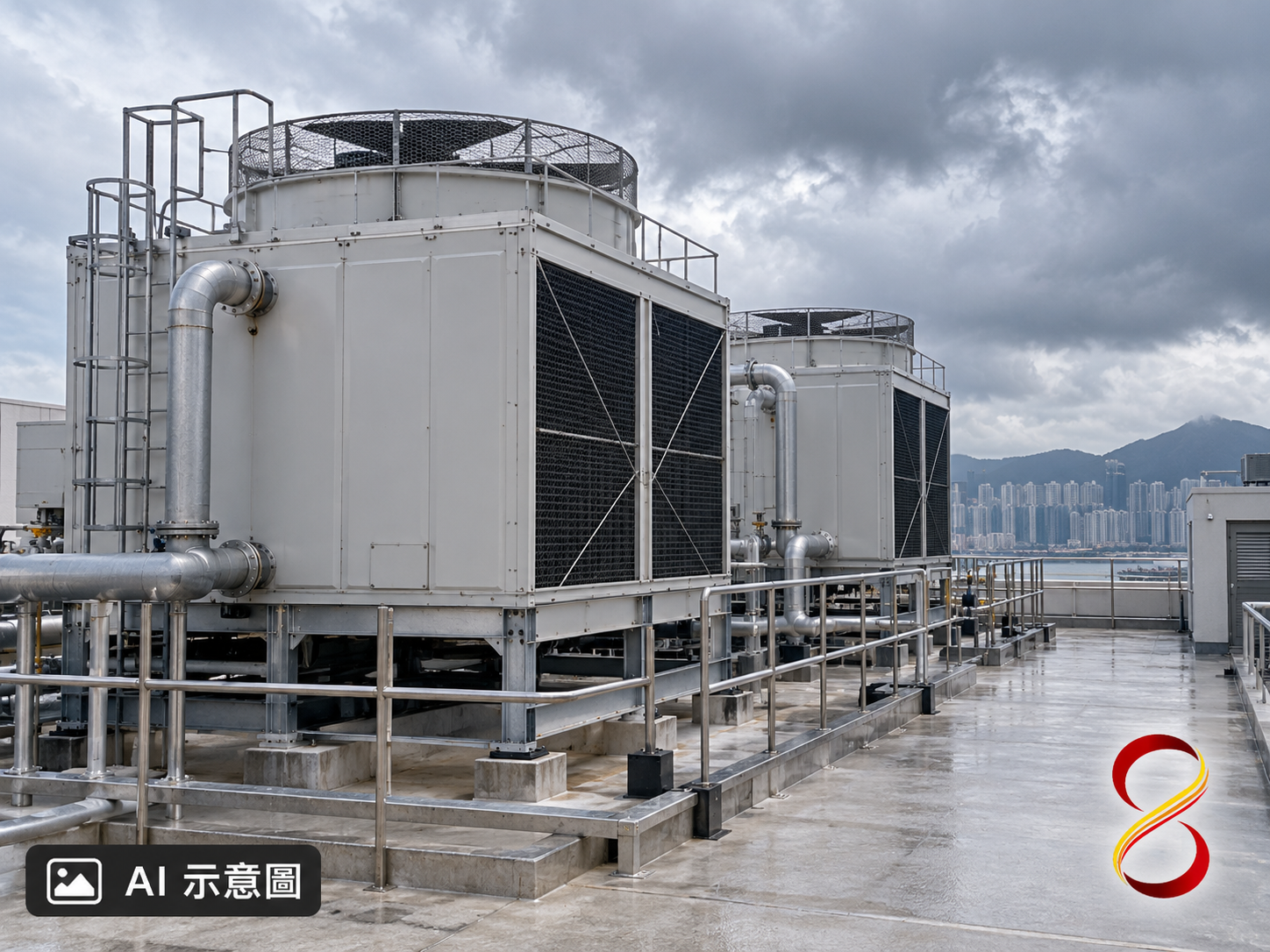AI 示意圖:冷卻水塔通用外觀,非實際場地