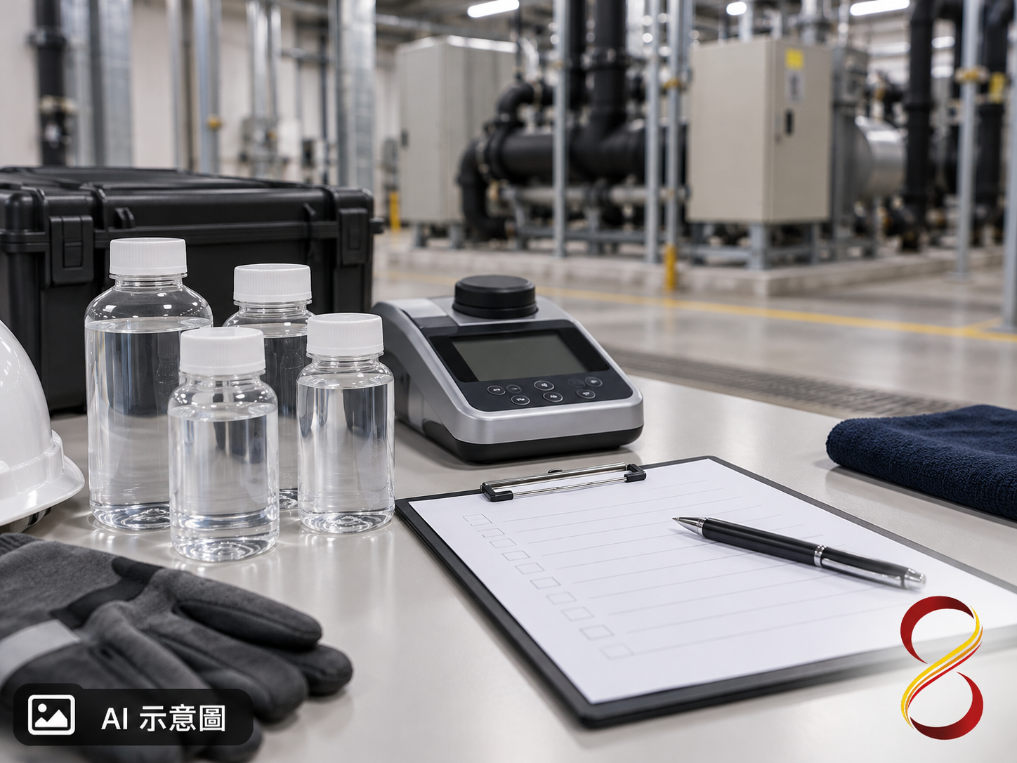 AI 示意圖:水質監測準備,沒有檢驗讀值