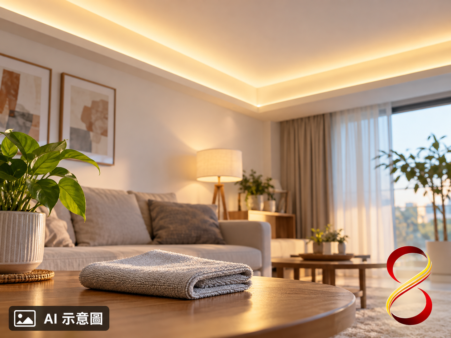 AI 示意圖：間接照明維護概念，非實際施工