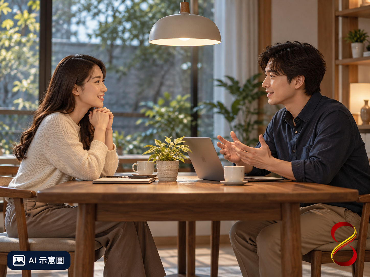 AI 示意圖：坐姿視線觀察概念，非現場驗收