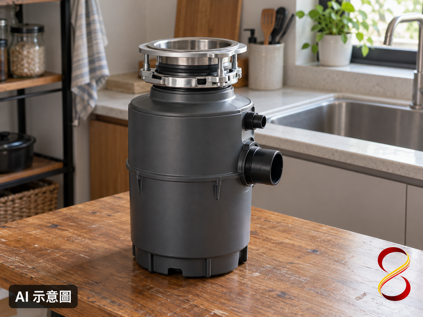 AI 示意圖:未連接廚餘粉碎機外觀概念