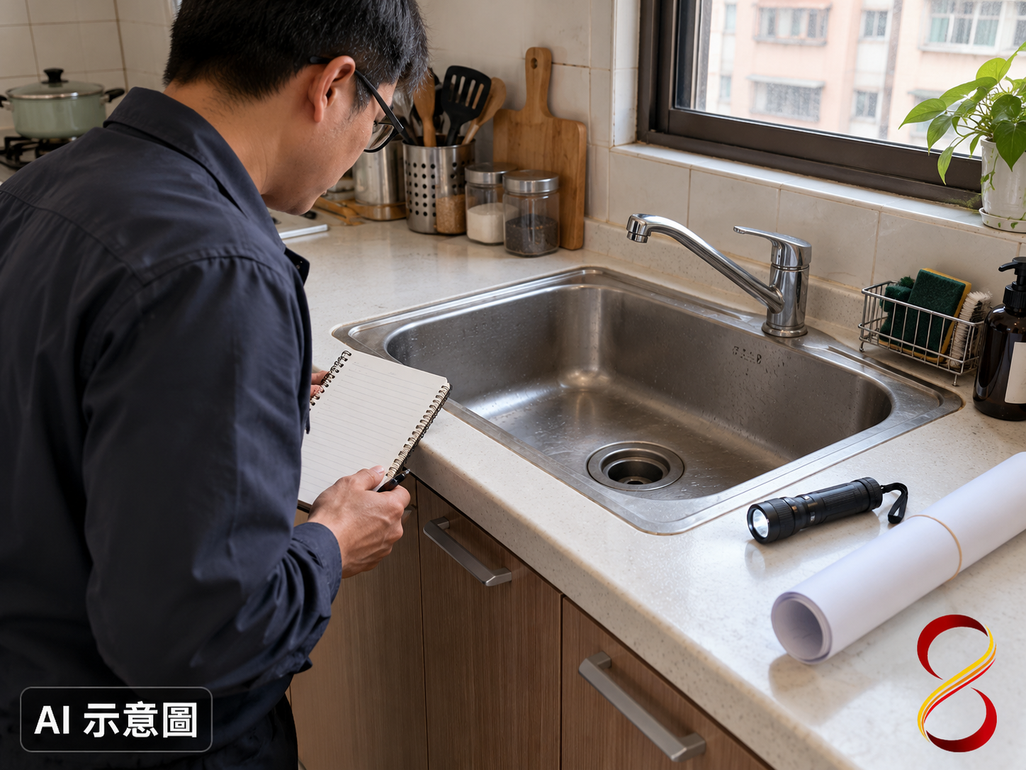 AI 示意圖:原有水槽排水檢查概念