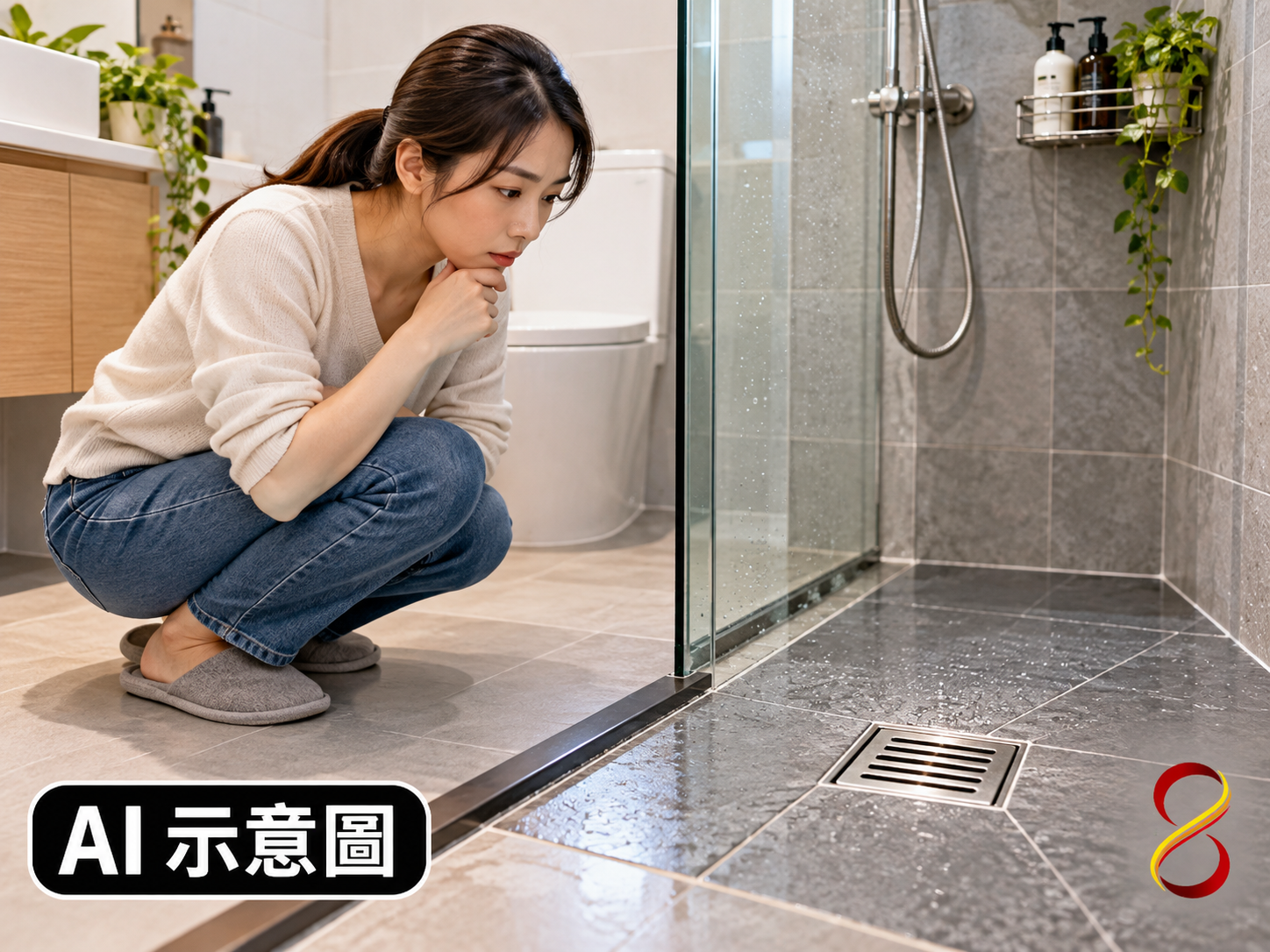AI 示意圖：觀察浴室排水口概念，非真實異味或害蟲案例