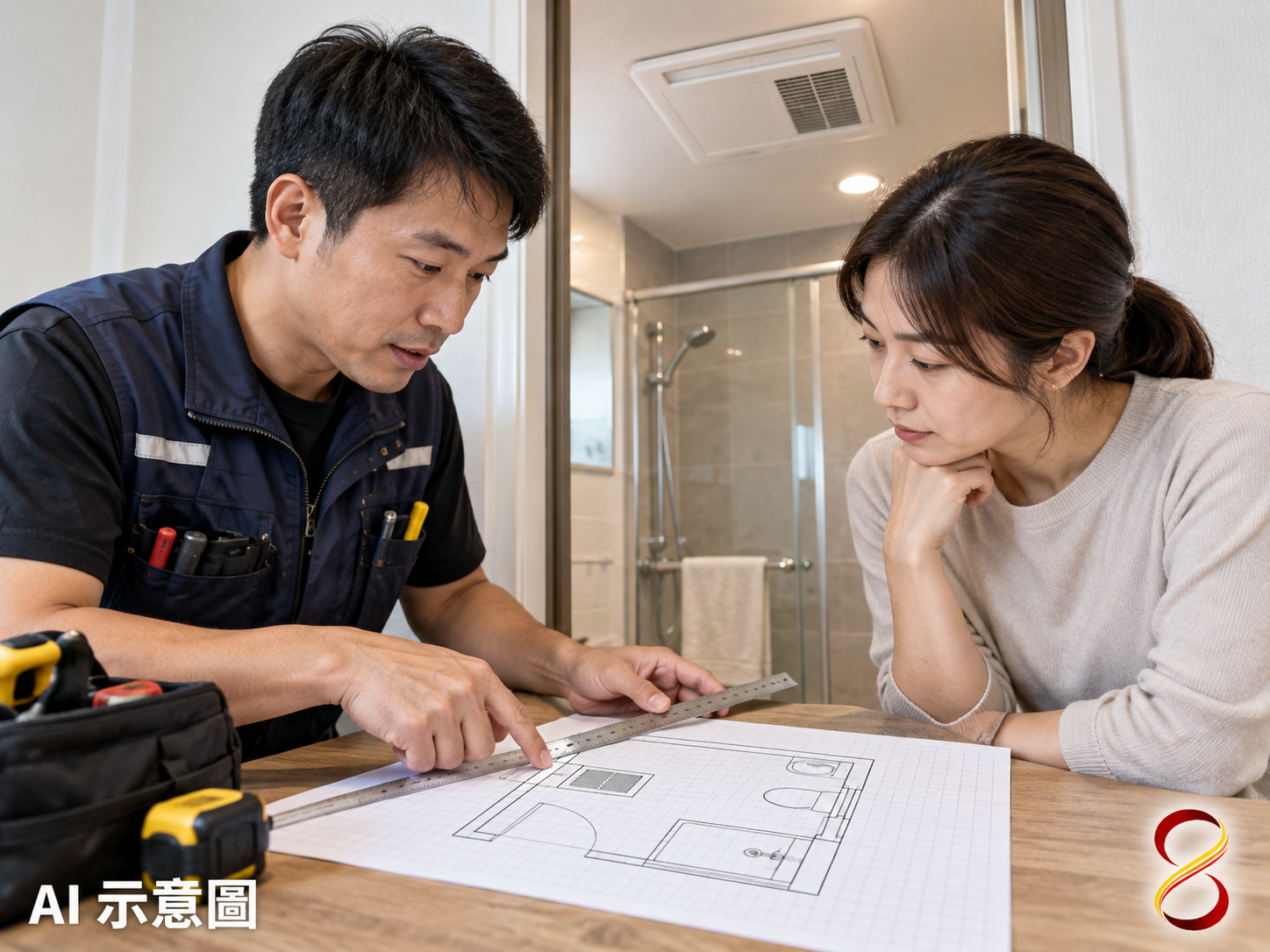 AI 示意圖：開孔與文件確認概念