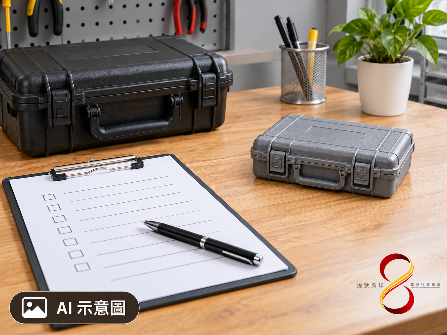 AI 示意圖：安排專業檢修及紀錄的準備情境；未示範帶電作業，也未宣稱任何測試合格。