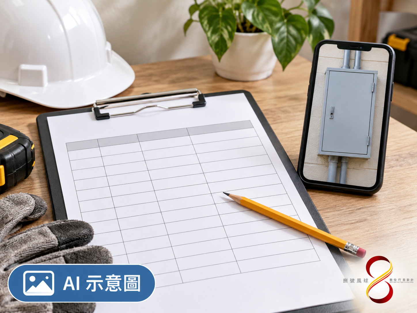 AI 示意圖：保留處理範圍與檢測紀錄的概念；空白紀錄不代表已修復或已驗證安全。