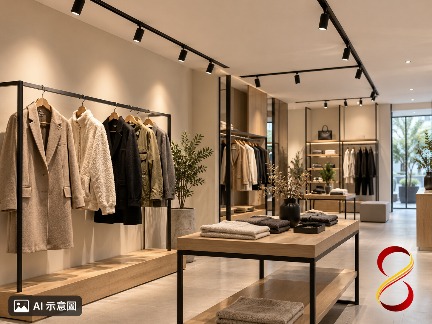AI 示意圖:服飾店重點照明概念,非實際案例