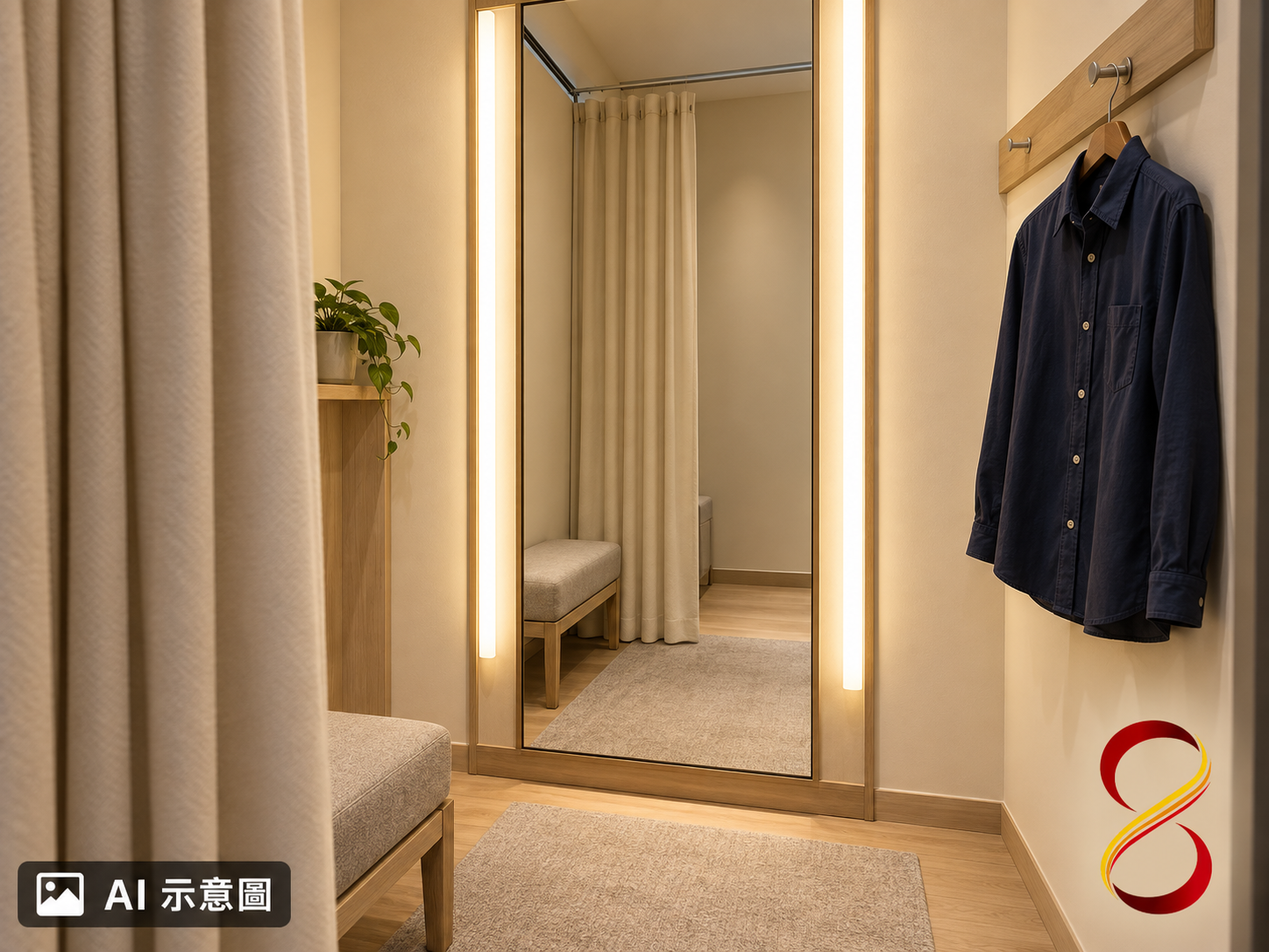 AI 示意圖:試衣鏡與舒適照明概念