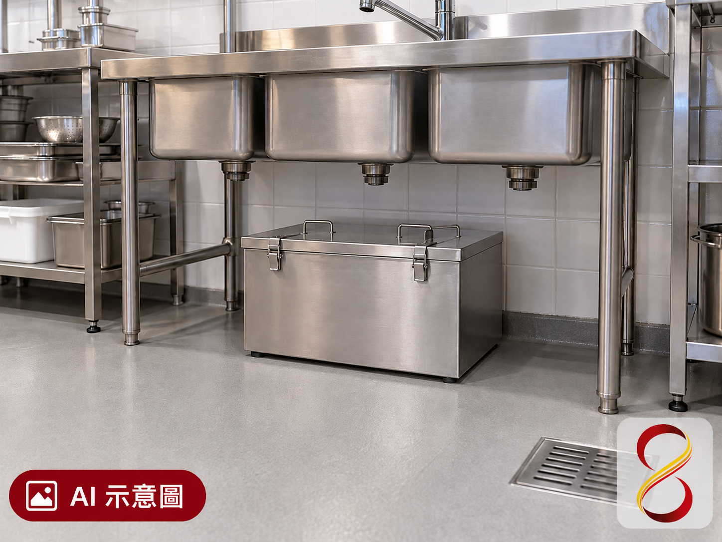 AI 示意圖：設備外觀展示；圖中尚未接管，並非施工接管範例