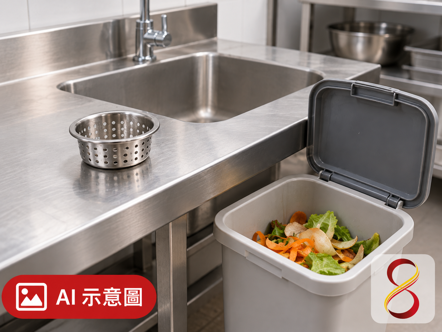 AI 示意圖：濾網與殘渣分流概念