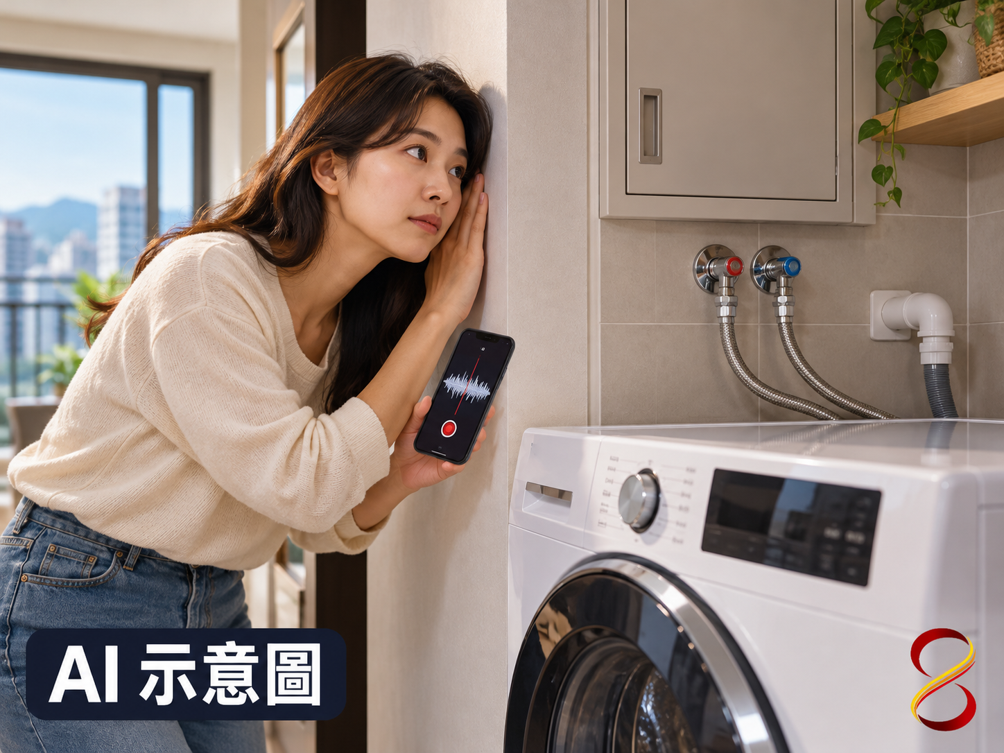 AI 示意圖:記錄洗衣設備附近聲響的概念,非真實故障案例