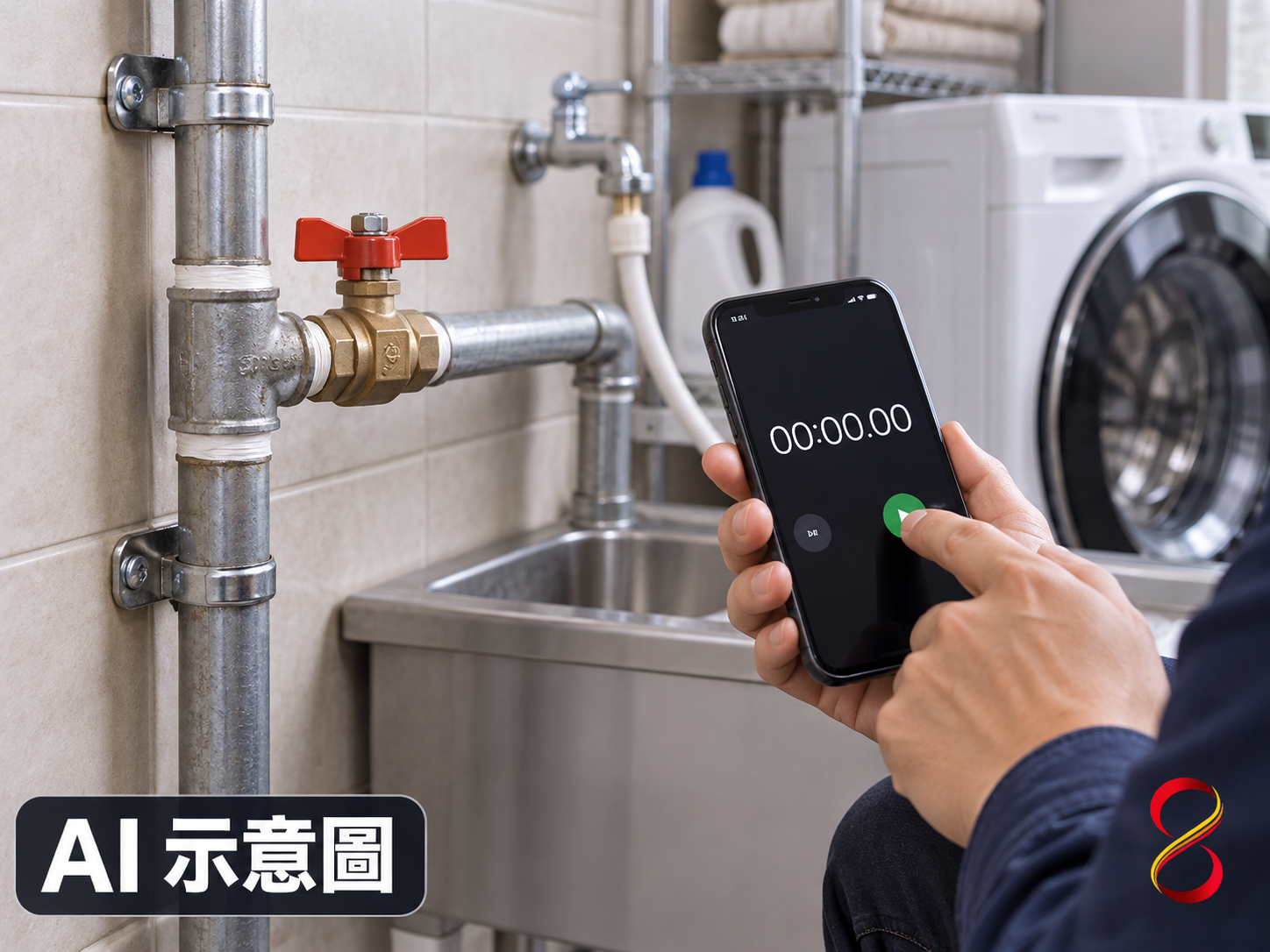 AI 示意圖:觀察完整管線與動作時機,非閥門或壓力量測