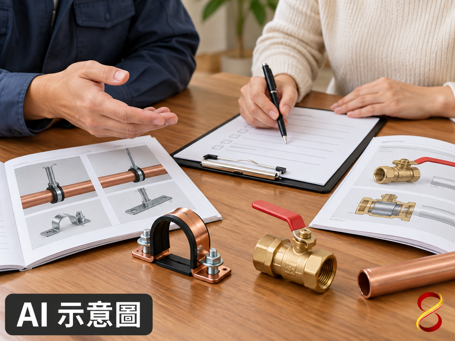 AI 示意圖:討論固定、閥件與服務範圍,非施工配置圖