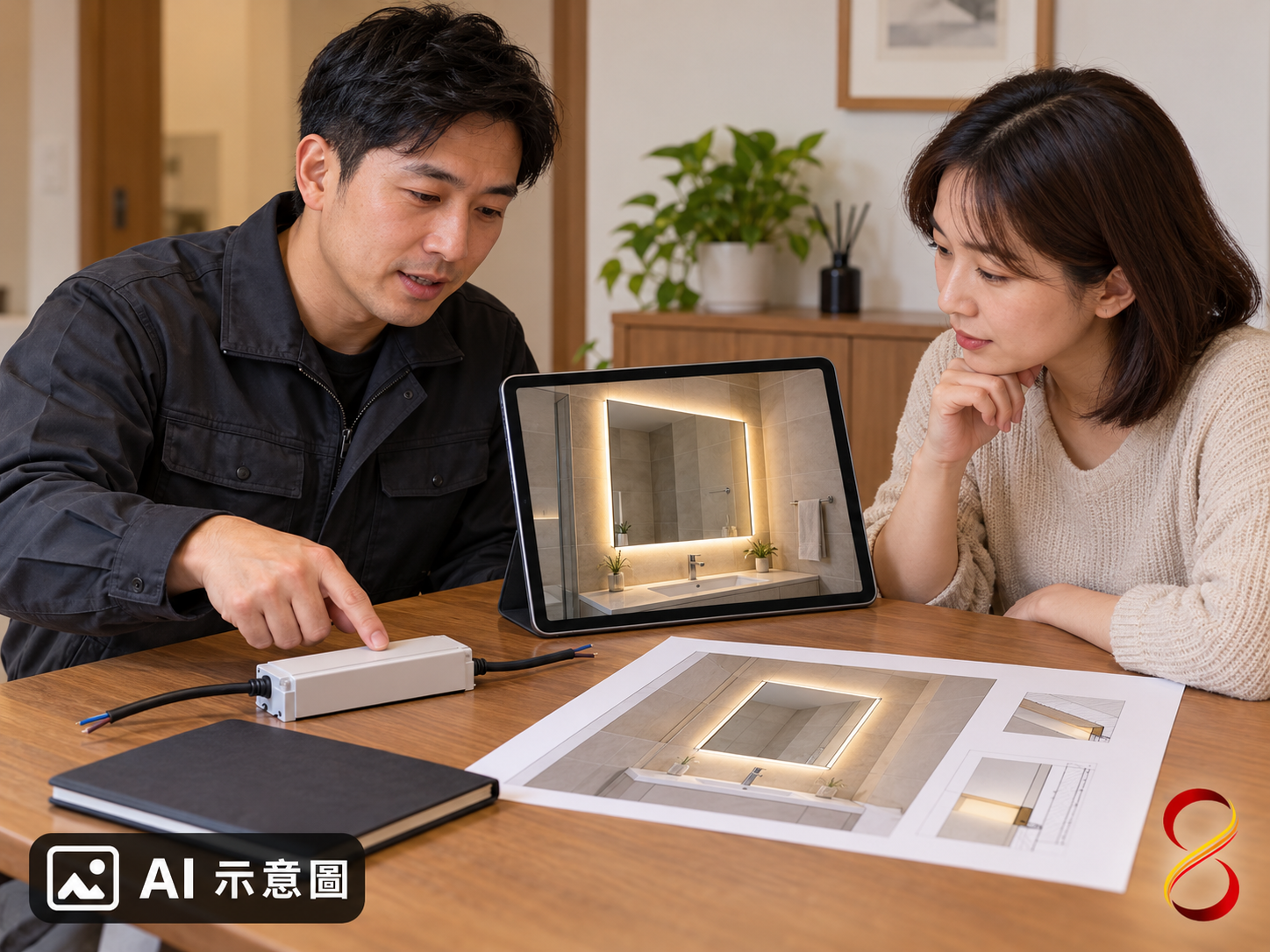 AI 示意圖：規劃與斷電樣品討論，非接線圖