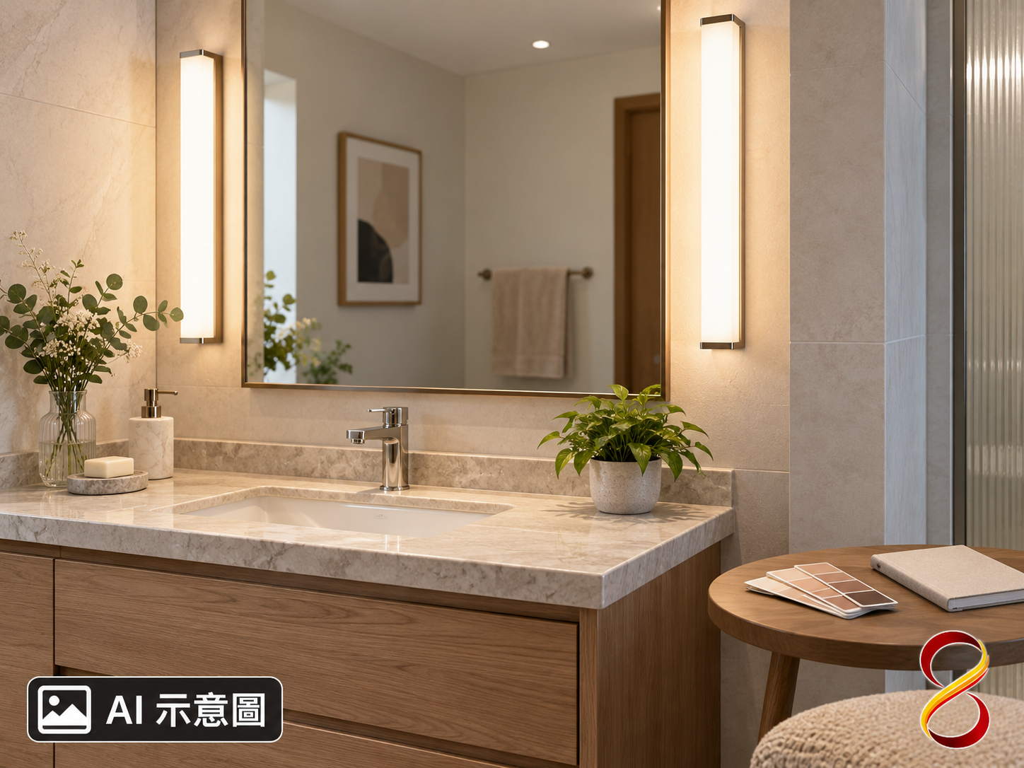 AI 示意圖：試燈與膚色觀看情境，非量測結果