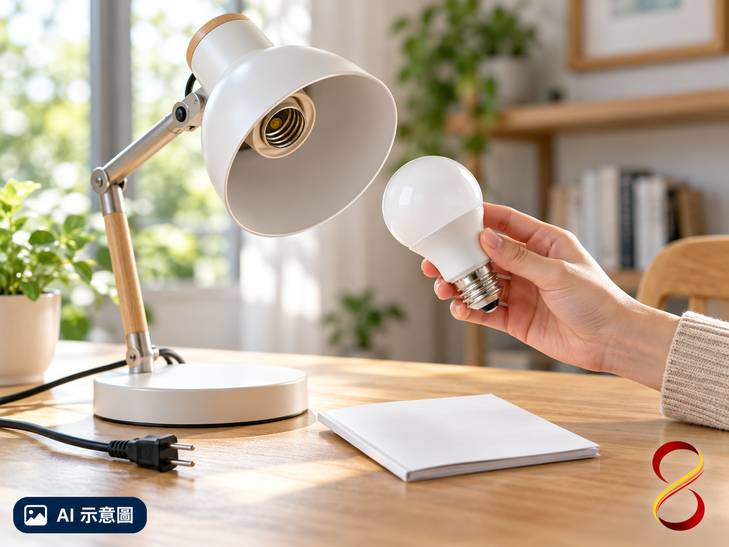 AI 示意圖:未通電燈具、燈泡與文件核對,非相容檢測