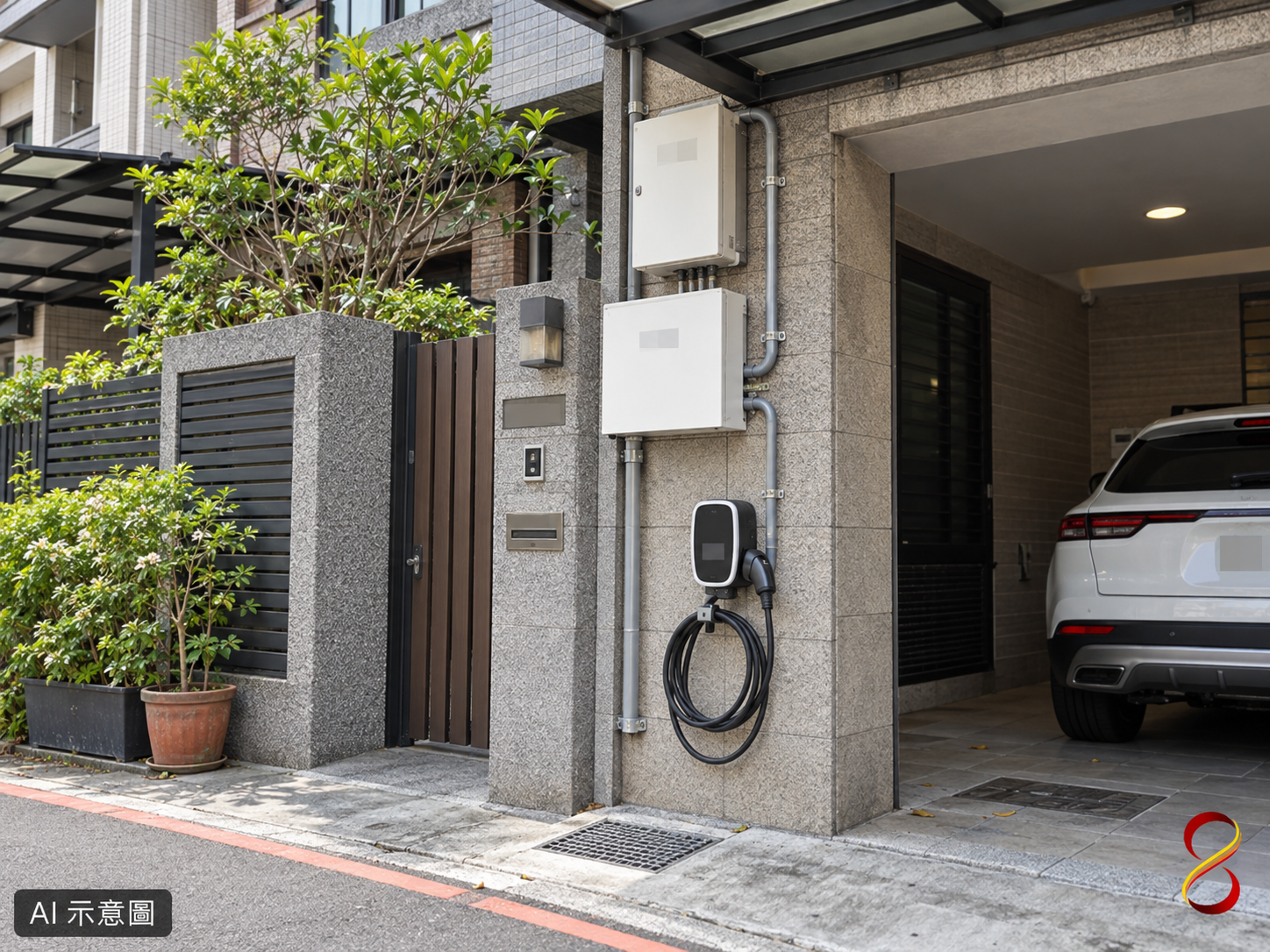 AI 示意圖:供電路徑與電表外觀