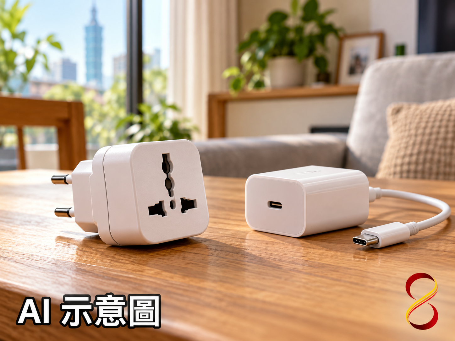 AI 示意圖：未通電轉接配件概念，非相容性證明