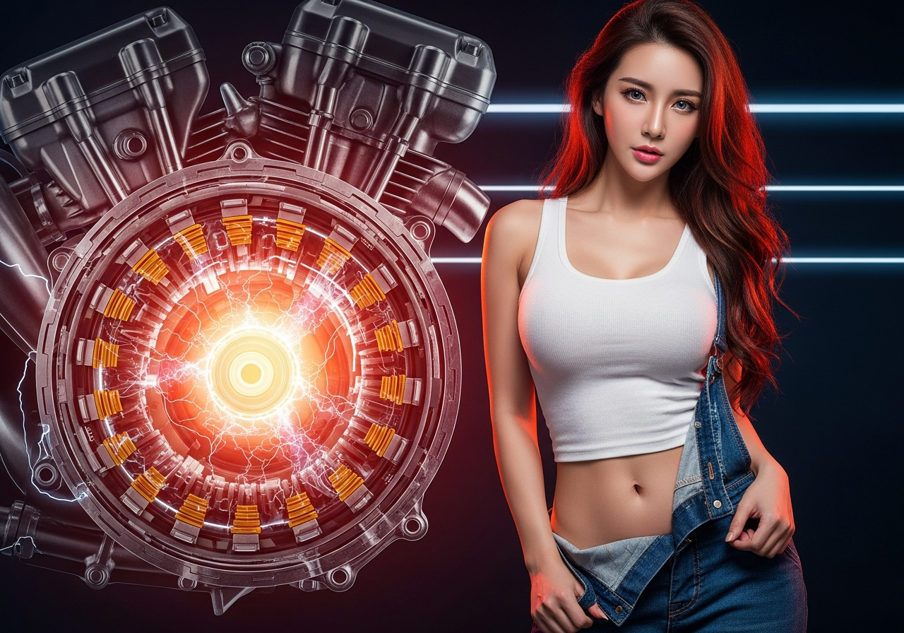 未來科技感引擎濕式離合器系統的剖面圖，發光的MA標誌暗示保護作用