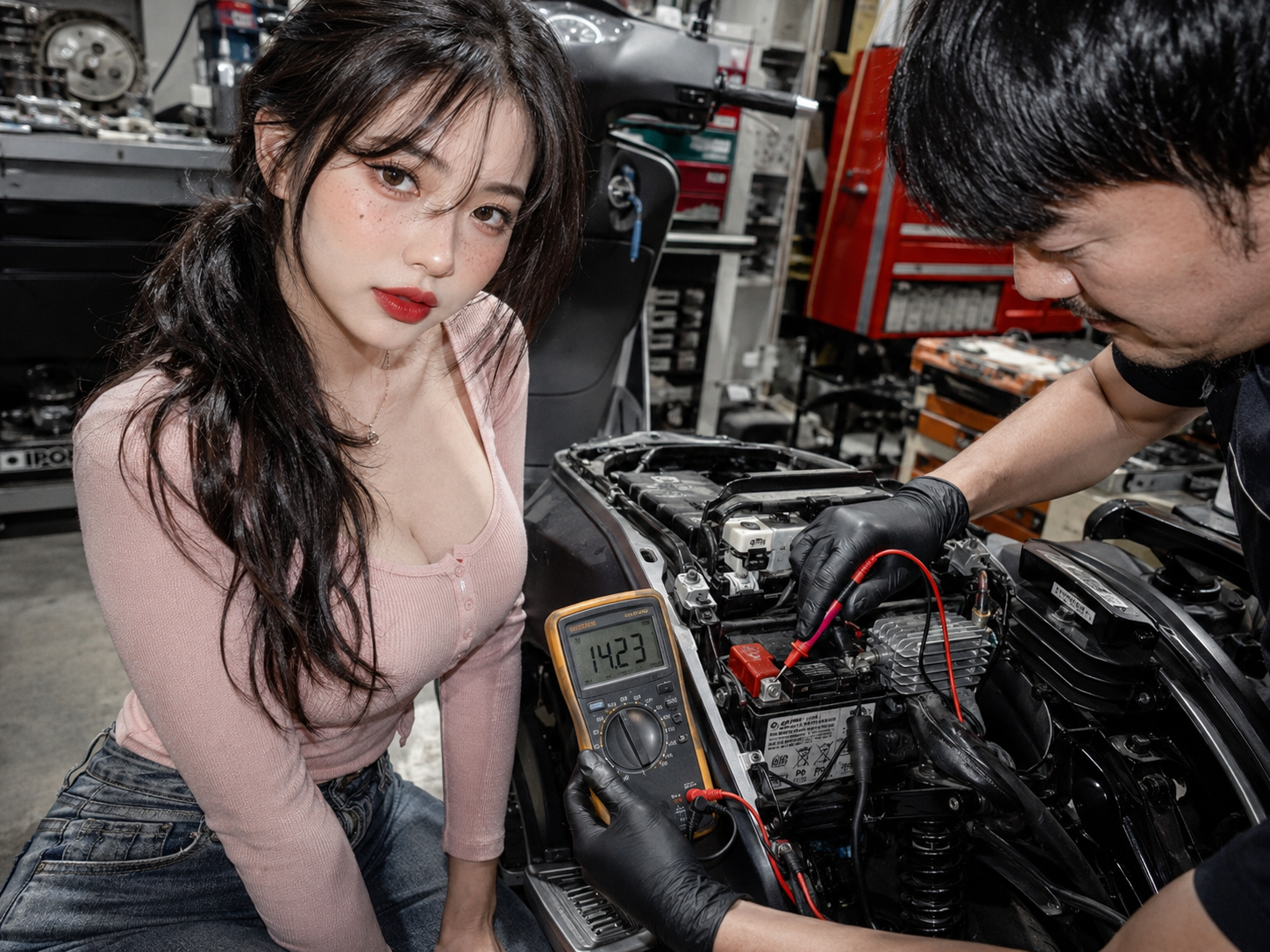專業車行技師使用三用電表為機車電系健檢