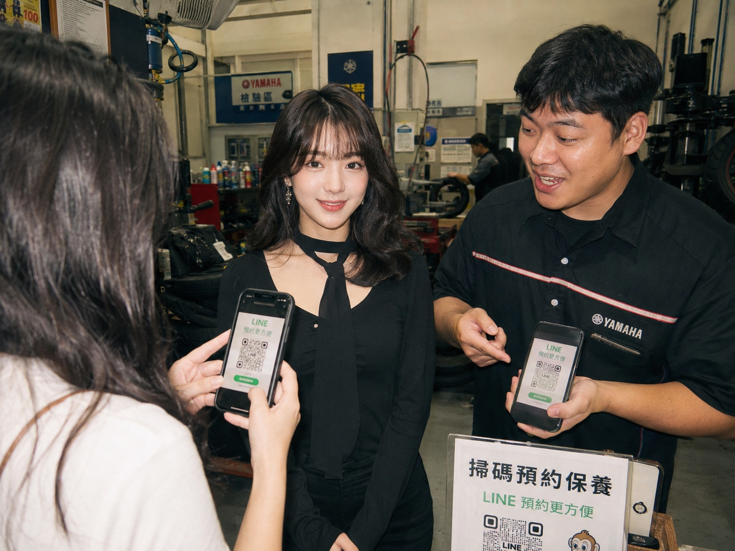 車主現場快速完工交車，展現極高滿意度微笑的情境