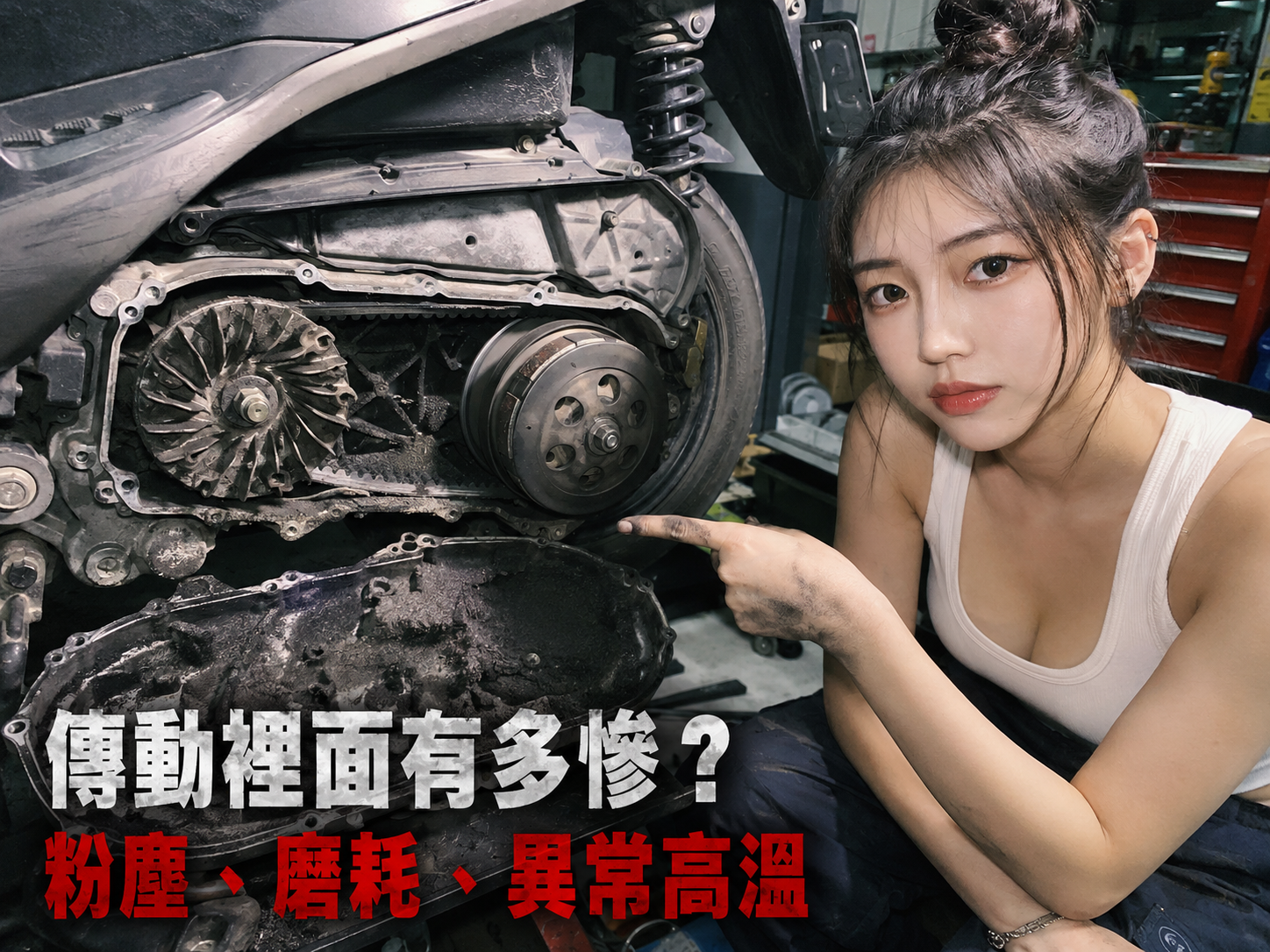 拆開傳動蓋看見高溫燒焦變色的碗公與離合器