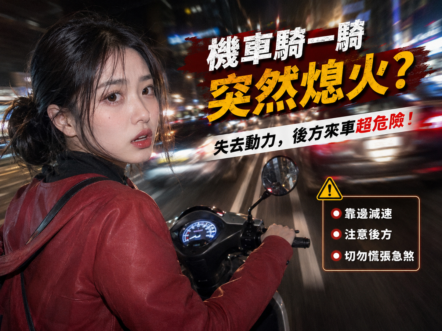 騎士在擁擠車陣中突然失去動力，驚慌失措