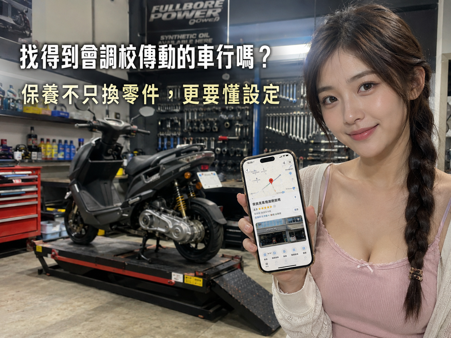 專業技師向顧客解說傳動系統的升級與維修方案