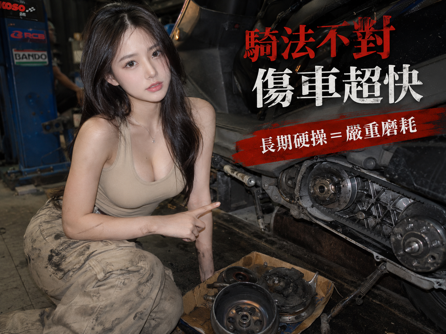 嚴重燒焦、呈現高溫退火彩鈦色的機車碗公特寫