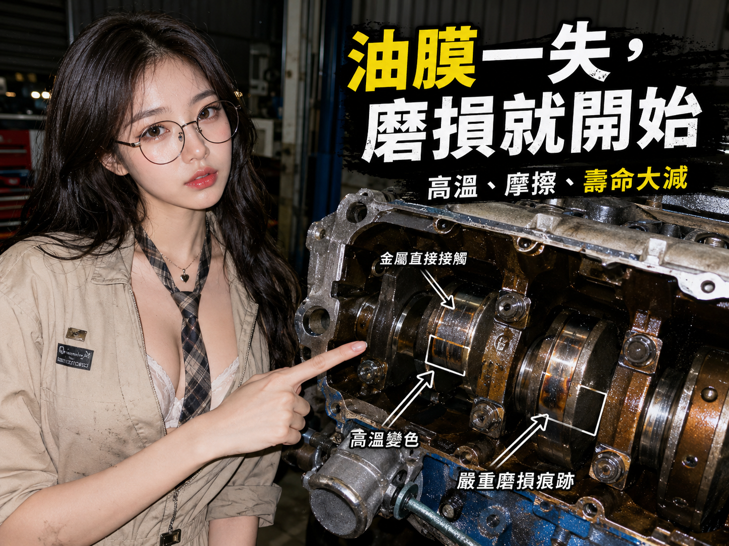 嚴重縮缸損壞的活塞與滿是刮痕的汽缸壁