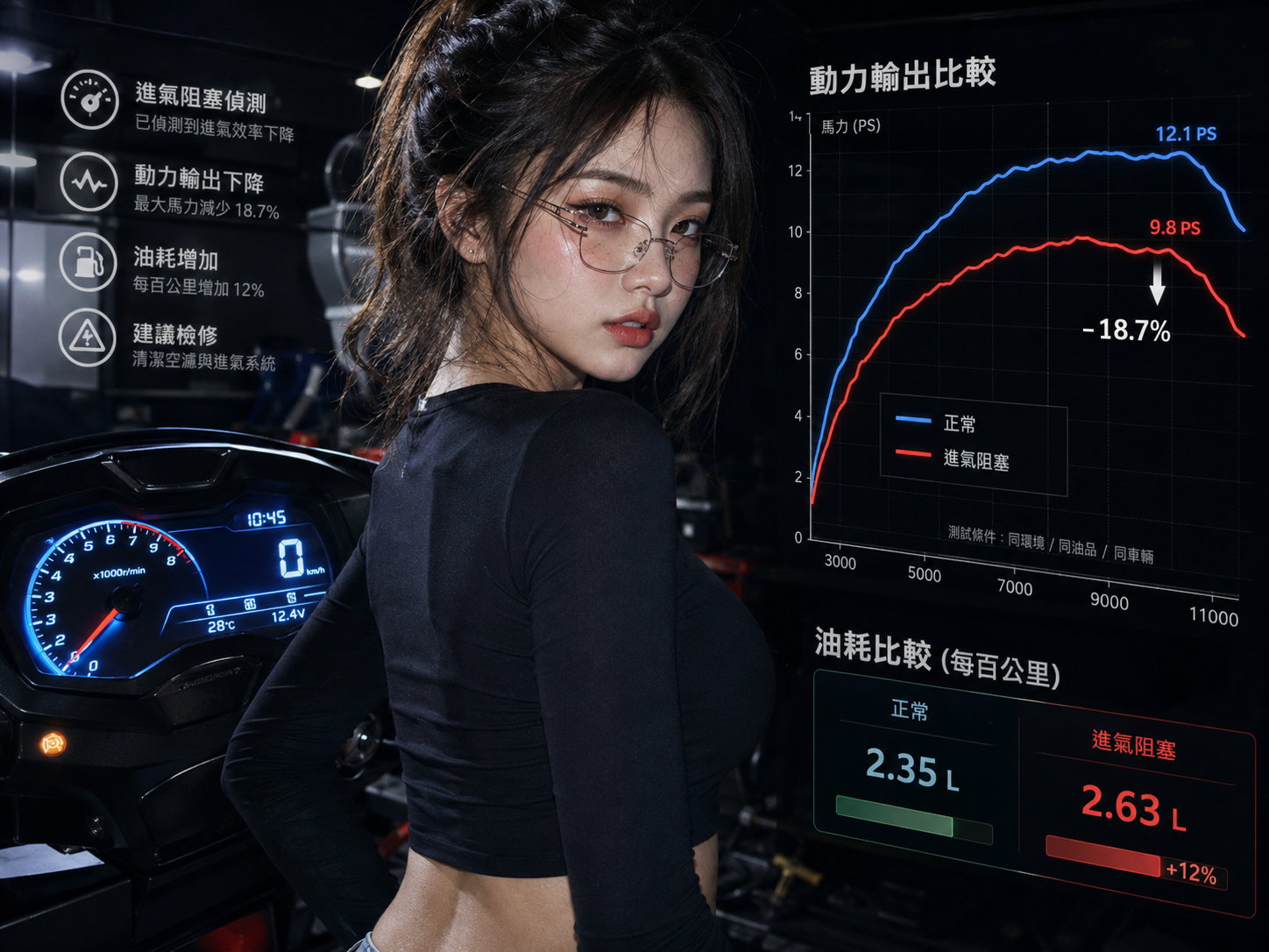 結合儀表板與馬力機曲線呈現動力流失