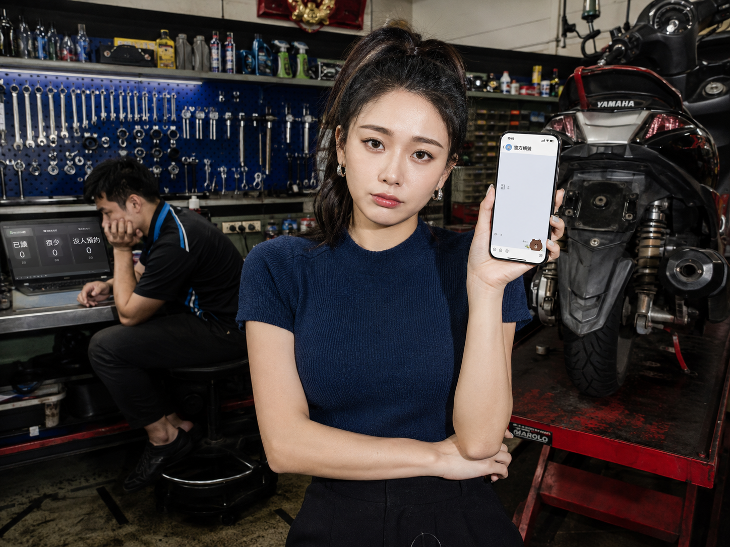 年輕車友使用 LINE Pay 掃碼付款